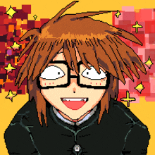 a pixel art drawing of a boy with glasses