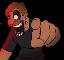 a cartoon of a man pointing at the camera with his mouth open