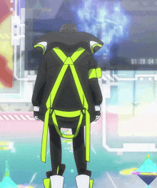 a cartoon character is standing in front of a screen that says 01:28
