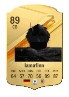 a soccer card with the name lamafinn and the number 89 on it