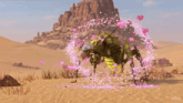 a computer generated image of a monster surrounded by pink hearts