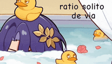 a cartoon of a woman in a bathtub with a rubber duck on her head and the words ratio solito de via