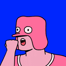 a cartoon drawing of a man with a pink mask on