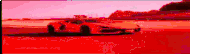 a red car is driving on a red road in a pixelated image