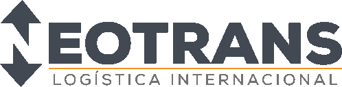 a logo for neotrans logistica internacional with an arrow in the middle