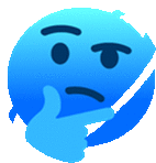 a blue smiley face with a hand on its chin and a thumbs up .