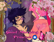 a good morning princess greeting card with a butterfly and flowers