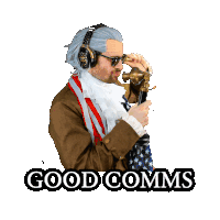 a man in a costume giving a thumbs up and the words good comms below him