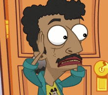 a cartoon of a man covering his ear with his hands