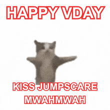a cat is jumping in the air with the words happy vday kiss jumpscare mwahmwah below it