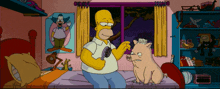 homer simpson brushing a pig 's teeth in a bedroom