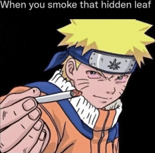 a cartoon of naruto smoking a cigarette with a marijuana leaf on his headband