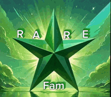a green star with the word rare written on it