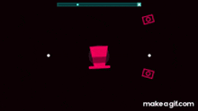 a pink circle with a red hat on it is surrounded by two other pink circles .