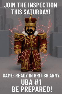 a poster that says join the inspection this saturday game ready in british army
