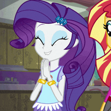 a cartoon of a girl with purple hair and a bow on her head