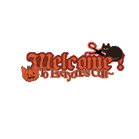 a sign that says welcome to everyone 's cult with a black cat and a pumpkin