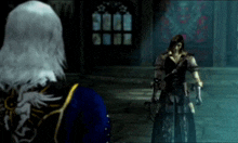 a man with a sword is standing next to another man with a sword