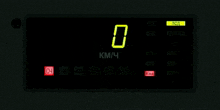 a digital display that says km / 4 in yellow