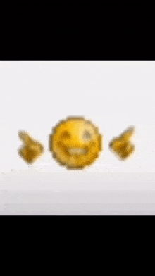 a pixelated smiley face with wings on a white background
