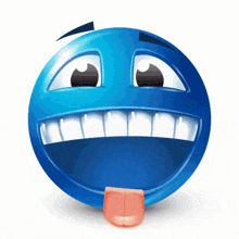 a blue smiley face with its tongue out