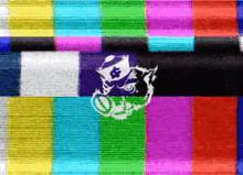 a colorful striped background with a cat in a hat on it