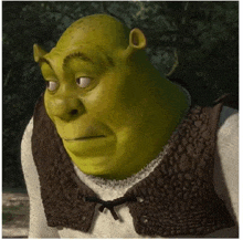shrek from the movie shrek is wearing a brown vest and a white shirt