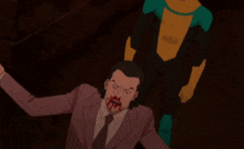 a blurry picture of a man 's face with blood coming out of it