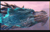 a painting of a dragon with a blue glow around its head