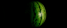 a green watermelon against a black background with a light shining on it