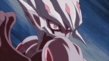 a cartoon character with purple eyes and a white head