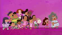 a group of cartoon characters are standing next to each other
