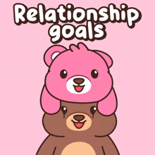 two teddy bears are stacked on top of each other with the words relationship goals written above them