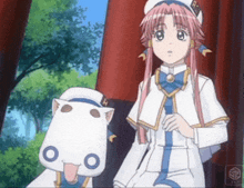 a girl and a cat are standing next to each other in a cartoon scene
