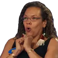 a woman wearing glasses and a watch has a name tag that says nc