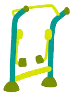 a cartoon drawing of a blue and yellow exercise equipment
