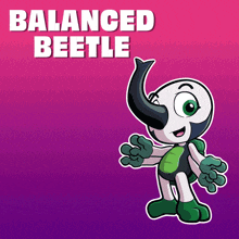 a cartoon of a balanced beetle with a long horn