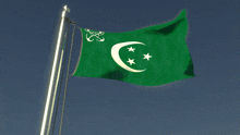 a green flag with a white crescent moon and a white star
