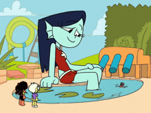 a cartoon drawing of a girl sitting on a couch in a pool