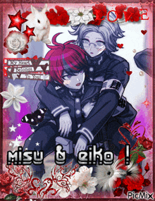 a picture of a boy and girl with the words misu & eiko on the bottom