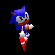 a pixel art of sonic the hedgehog is flying through the air .
