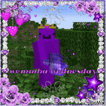 a picture of a purple minecraft character with the words wemmbu wednesday in the corner