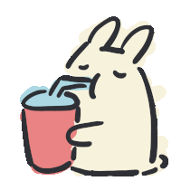a cartoon drawing of a rabbit drinking from a red cup