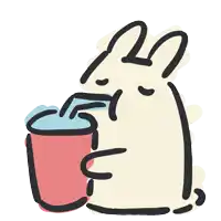 a cartoon drawing of a rabbit drinking from a red cup