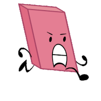 a cartoon drawing of a pink box with an angry face and arms and legs