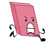 a cartoon drawing of a pink box with an angry face and arms and legs