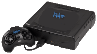 a black sega jupiter video game console with a controller