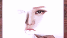 a person is drawing a woman 's face with a pencil