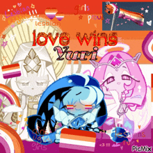 a collage of images with the words love wins yuri