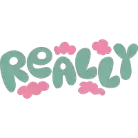 a logo for really with pink clouds around it